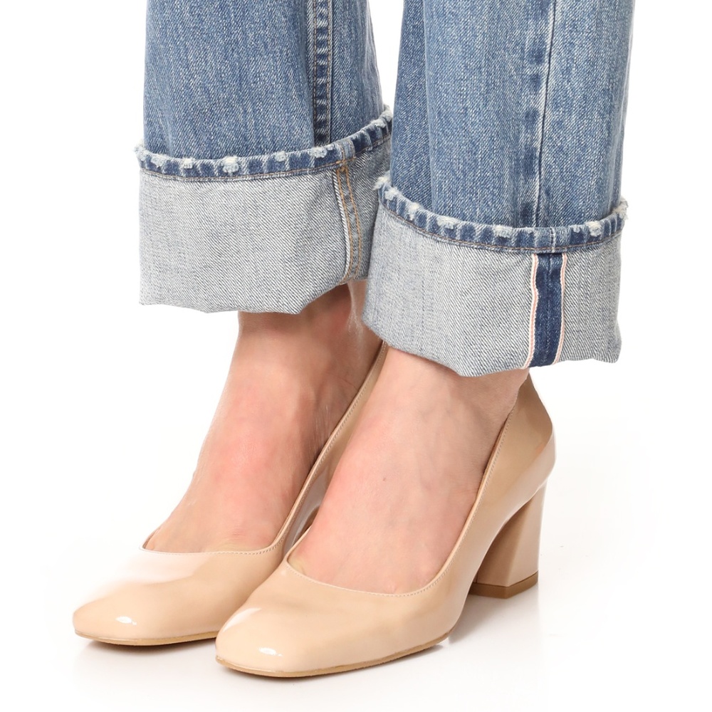 🆕Stuart Weitzman Block Heel Pumps Nude Patent